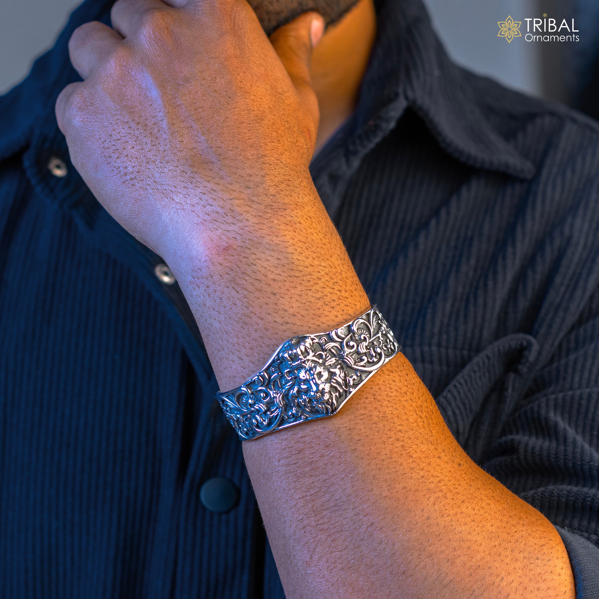 925 sterling silver amazing vintage lion design handmade adjustable cuff kada bracelet, gorgeous lion kada for gifting cuff139 - TRIBAL ORNAMENTS