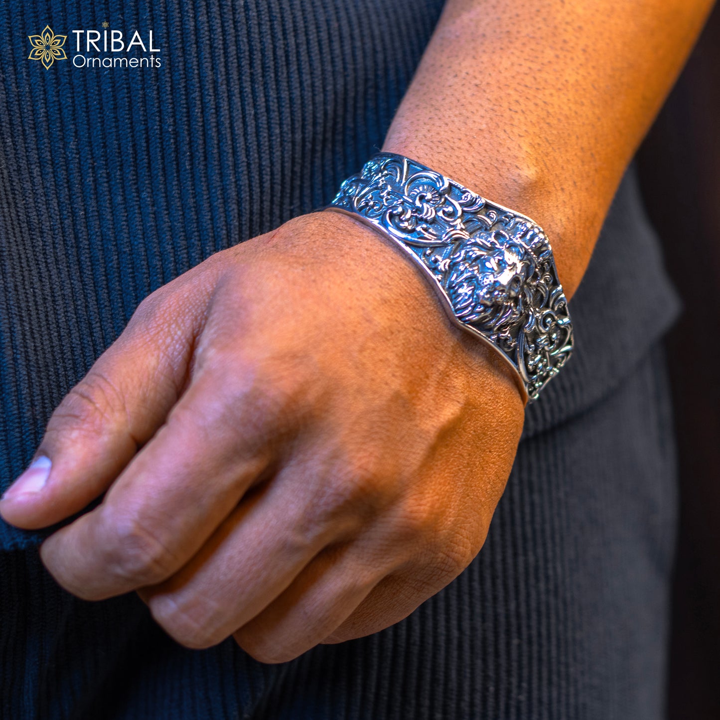 925 sterling silver amazing vintage lion design handmade adjustable cuff kada bracelet, gorgeous lion kada for gifting cuff139 - TRIBAL ORNAMENTS