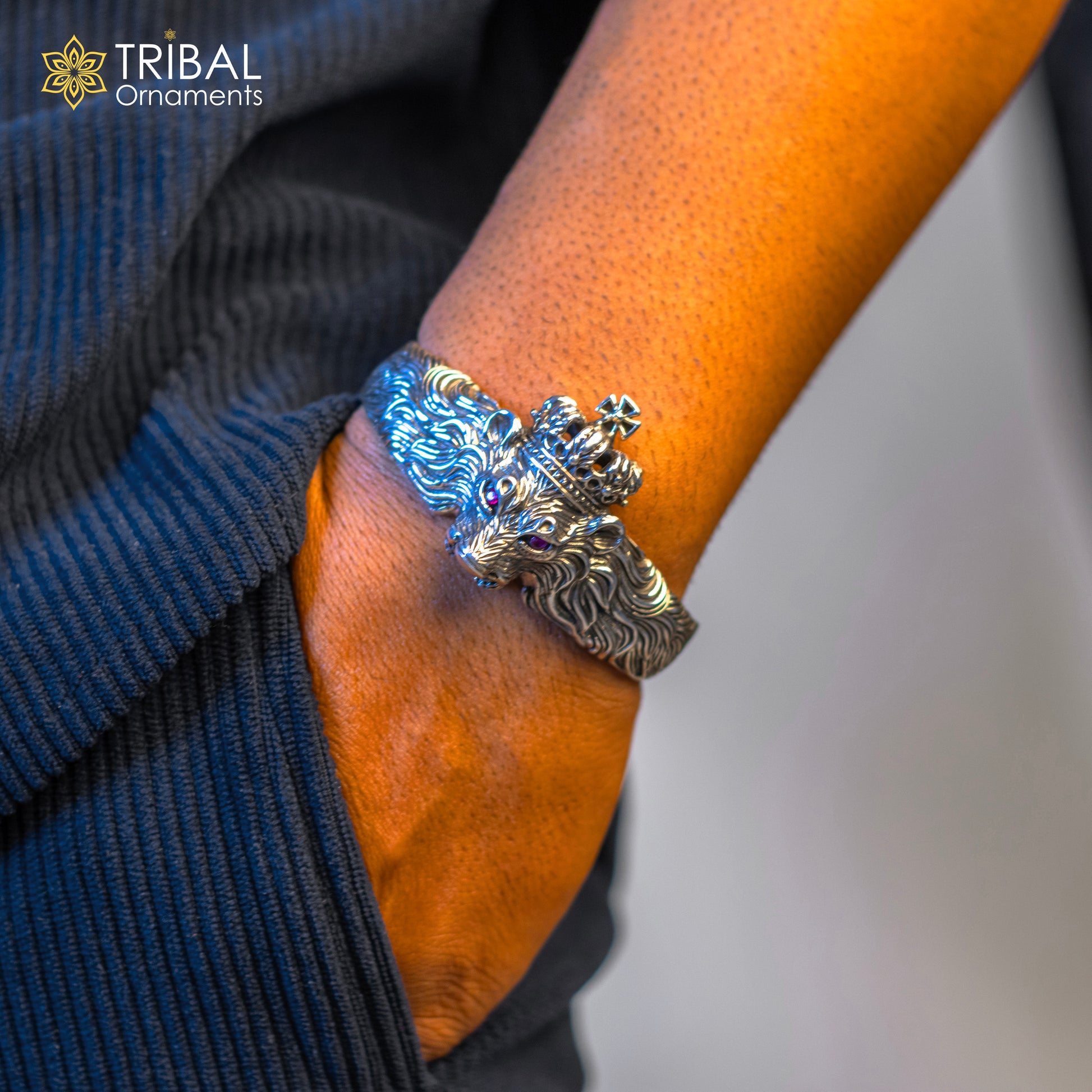 925 sterling silver amazing vintage lion design handmade adjustable cuff kada bracelet, gorgeous lion kada for gifting cuff242 - TRIBAL ORNAMENTS
