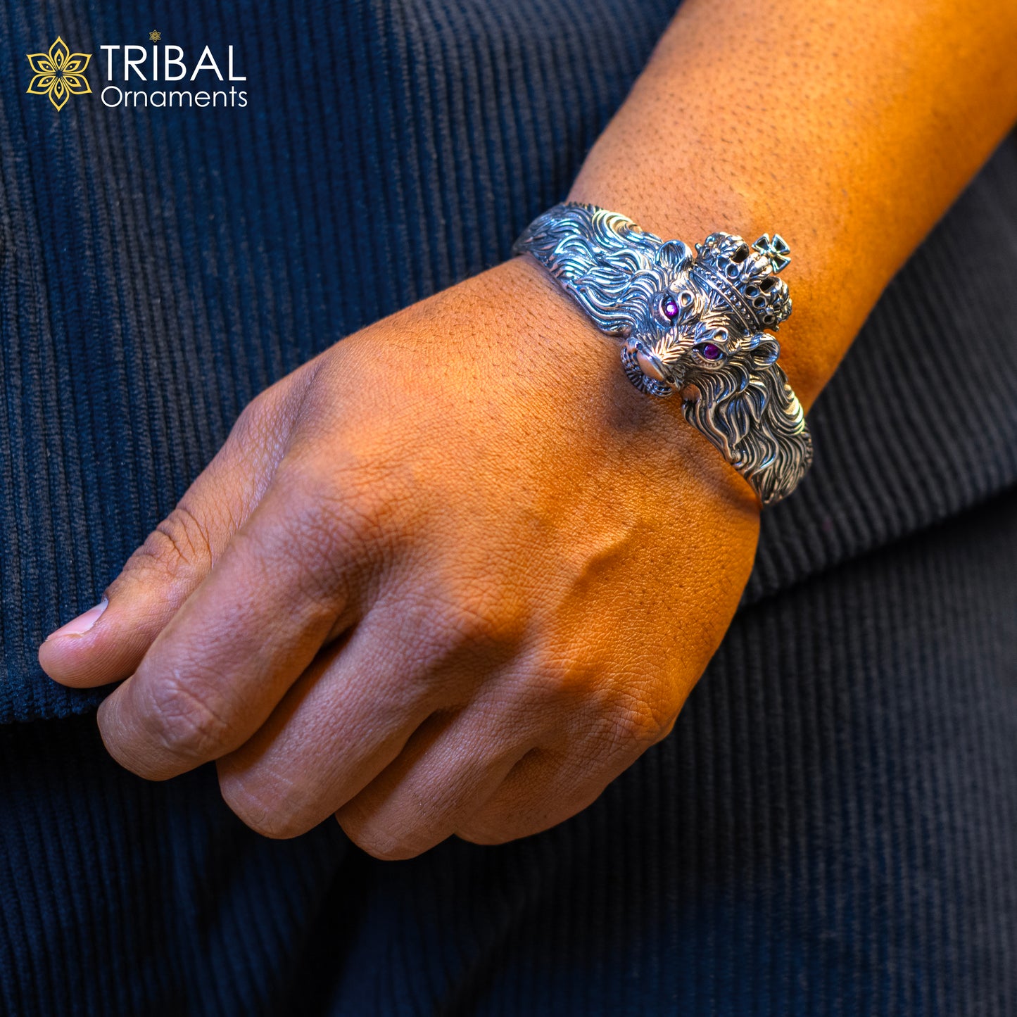 925 sterling silver amazing vintage lion design handmade adjustable cuff kada bracelet, gorgeous lion kada for gifting cuff242 - TRIBAL ORNAMENTS