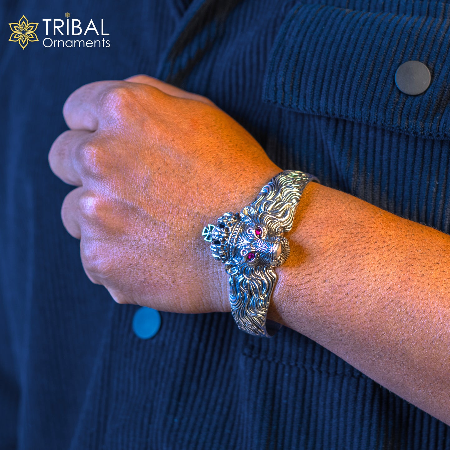 925 sterling silver amazing vintage lion design handmade adjustable cuff kada bracelet, gorgeous lion kada for gifting cuff242 - TRIBAL ORNAMENTS