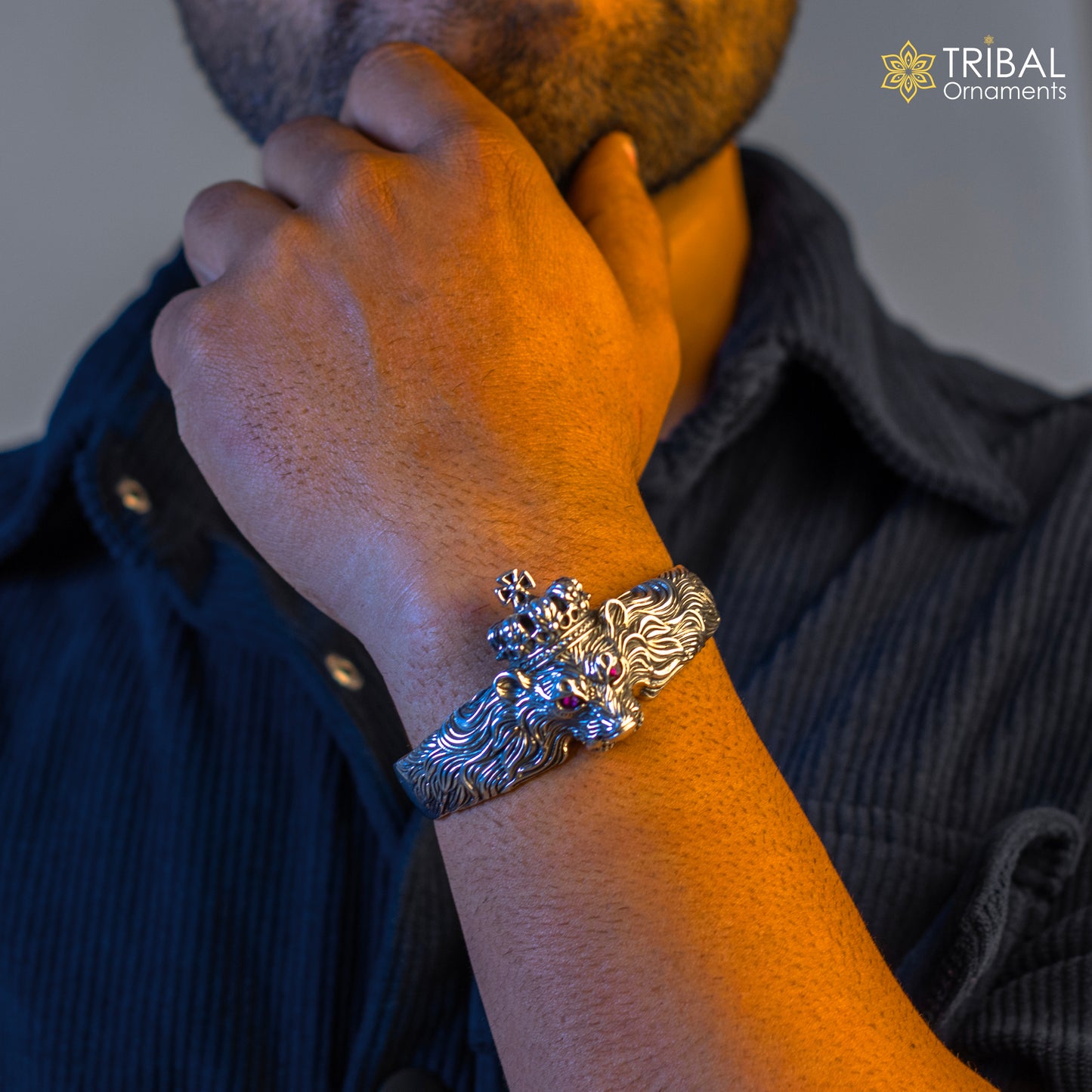 925 sterling silver amazing vintage lion design handmade adjustable cuff kada bracelet, gorgeous lion kada for gifting cuff242 - TRIBAL ORNAMENTS