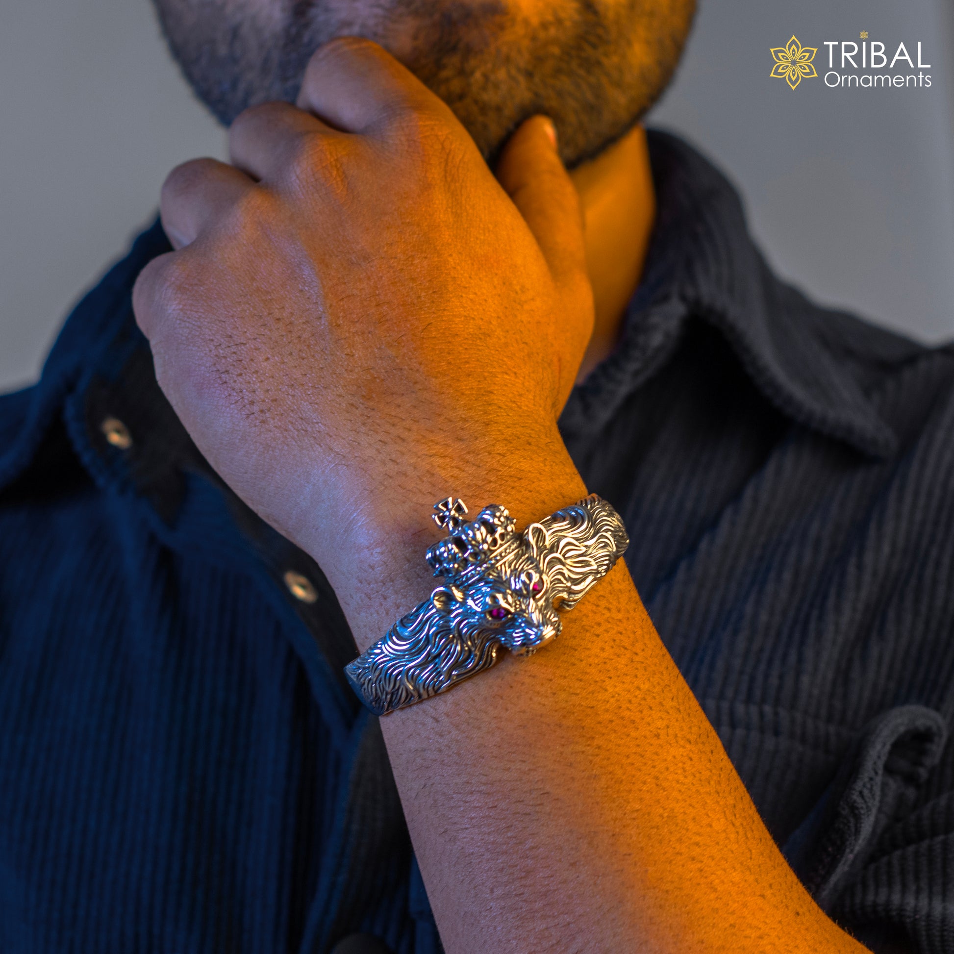 925 sterling silver amazing vintage lion design handmade adjustable cuff kada bracelet, gorgeous lion kada for gifting cuff242 - TRIBAL ORNAMENTS