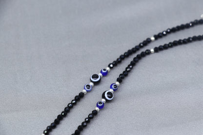 925 sterling silver evil eye black beaded chain bracelet combo, suitable for mothers or baby anklets by Tribal Ornaments.