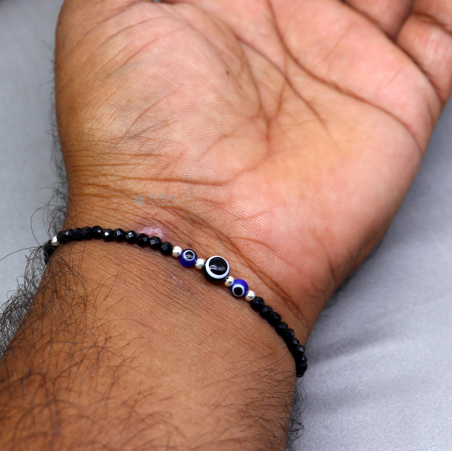 925 sterling silver and evil eye black beaded chain bracelet Combo use mother  bracelet or  baby anklets, sbr746 - TRIBAL ORNAMENTS