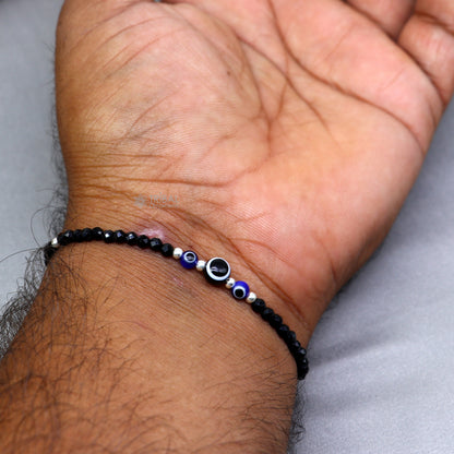 925 sterling silver evil eye black beaded chain bracelet combo, suitable as mother bracelet or baby anklet by Tribal Ornaments