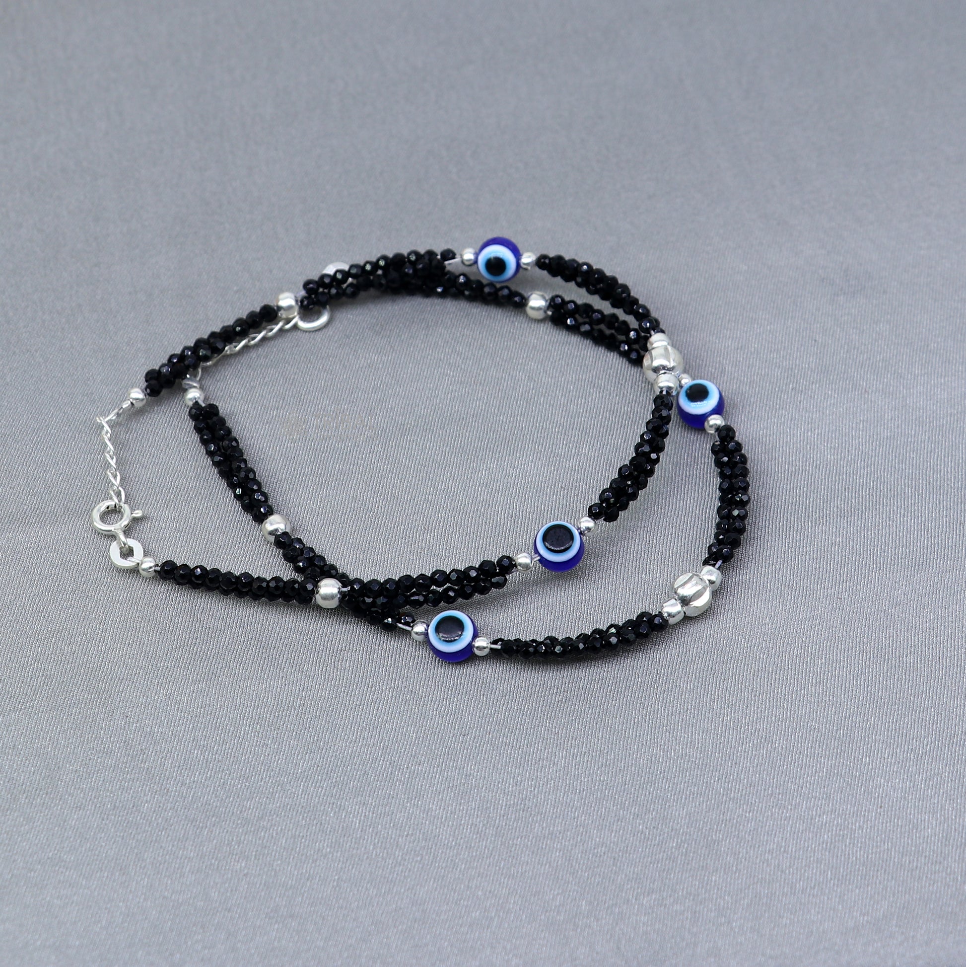 925 sterling silver and evil eye black beaded chain bracelet Combo use mother  bracelet or  baby anklets, sbr747 - TRIBAL ORNAMENTS