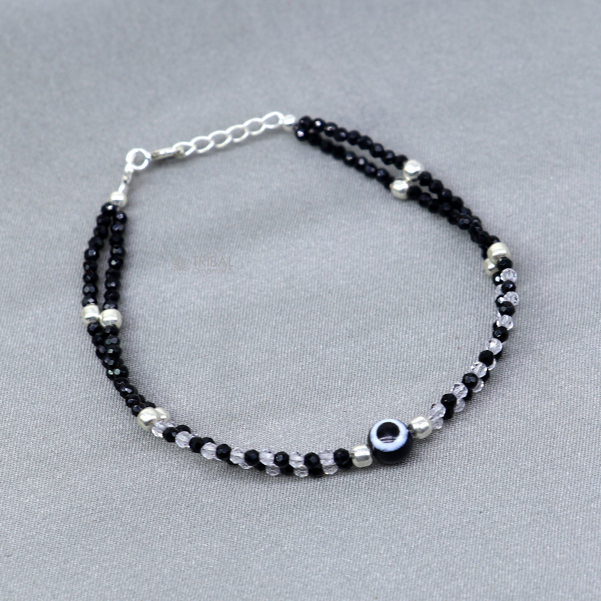 925 sterling silver and evil eye black beaded chain bracelet Combo use mother  bracelet or  baby anklets, sbr748 - TRIBAL ORNAMENTS