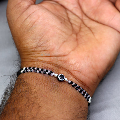 925 sterling silver and evil eye black beaded chain bracelet Combo use mother  bracelet or  baby anklets, sbr748 - TRIBAL ORNAMENTS