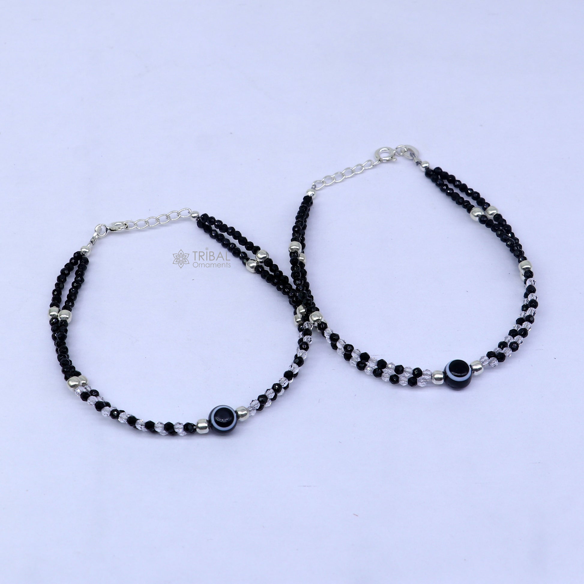 925 sterling silver and evil eye black beaded chain bracelet Combo use mother  bracelet or  baby anklets, sbr748 - TRIBAL ORNAMENTS