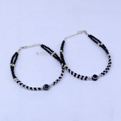925 sterling silver and evil eye black beaded chain bracelet Combo use mother  bracelet or  baby anklets, sbr748 - TRIBAL ORNAMENTS