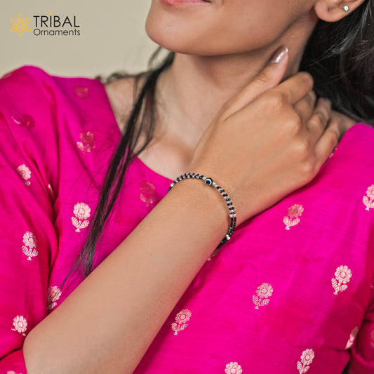 925 sterling silver and evil eye black beaded chain bracelet Combo use mother  bracelet or  baby anklets, sbr748 - TRIBAL ORNAMENTS