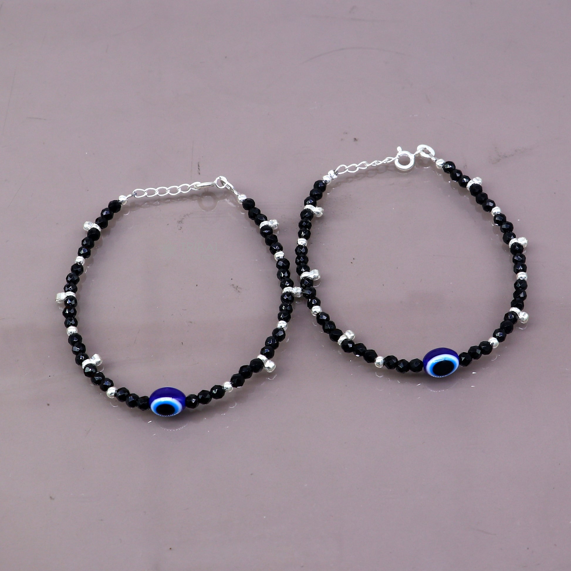 925 sterling silver and evil eye black beaded chain bracelet Combo use mother  bracelet or  baby anklets, sbr749 - TRIBAL ORNAMENTS