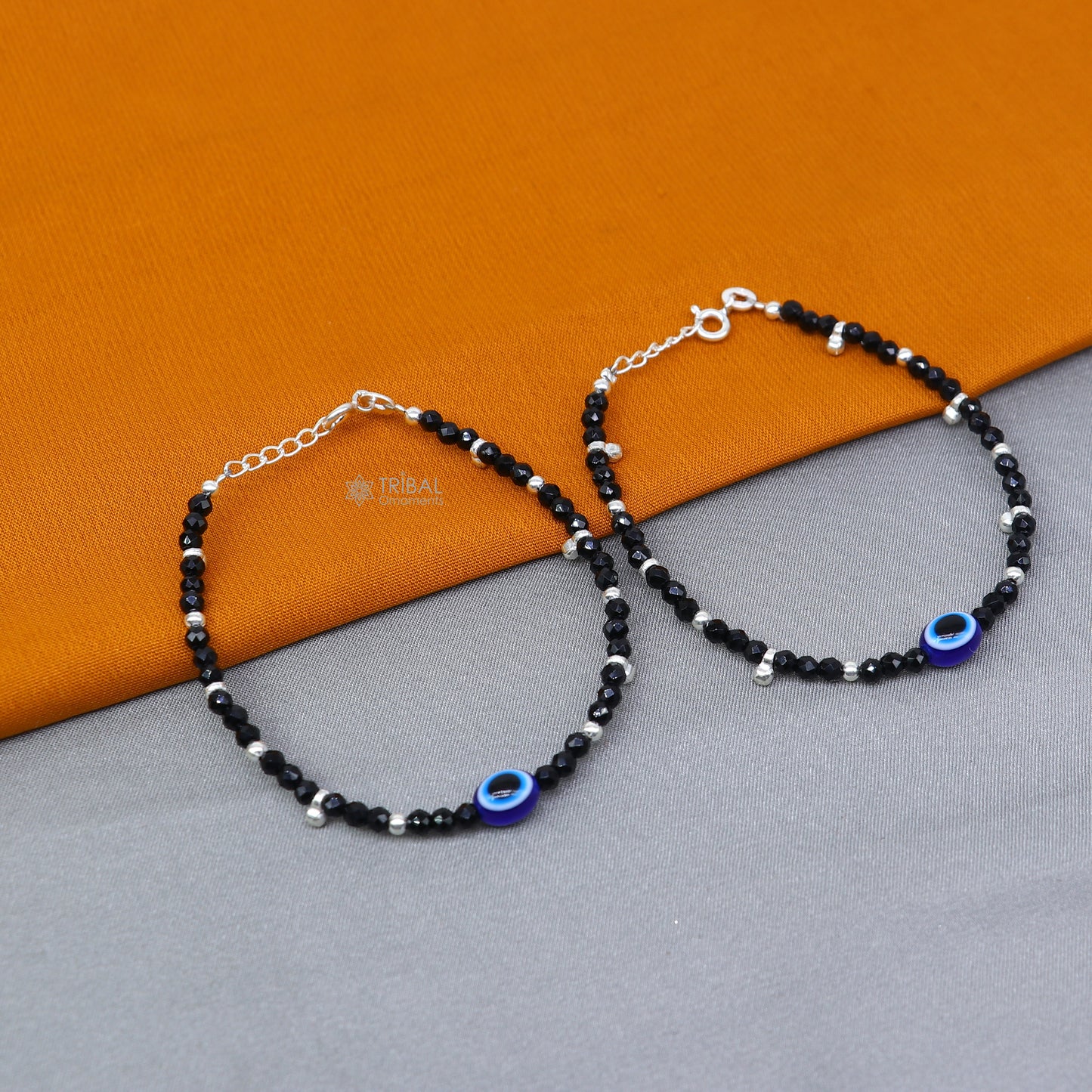 925 sterling silver and evil eye black beaded chain bracelet Combo use mother  bracelet or  baby anklets, sbr749 - TRIBAL ORNAMENTS