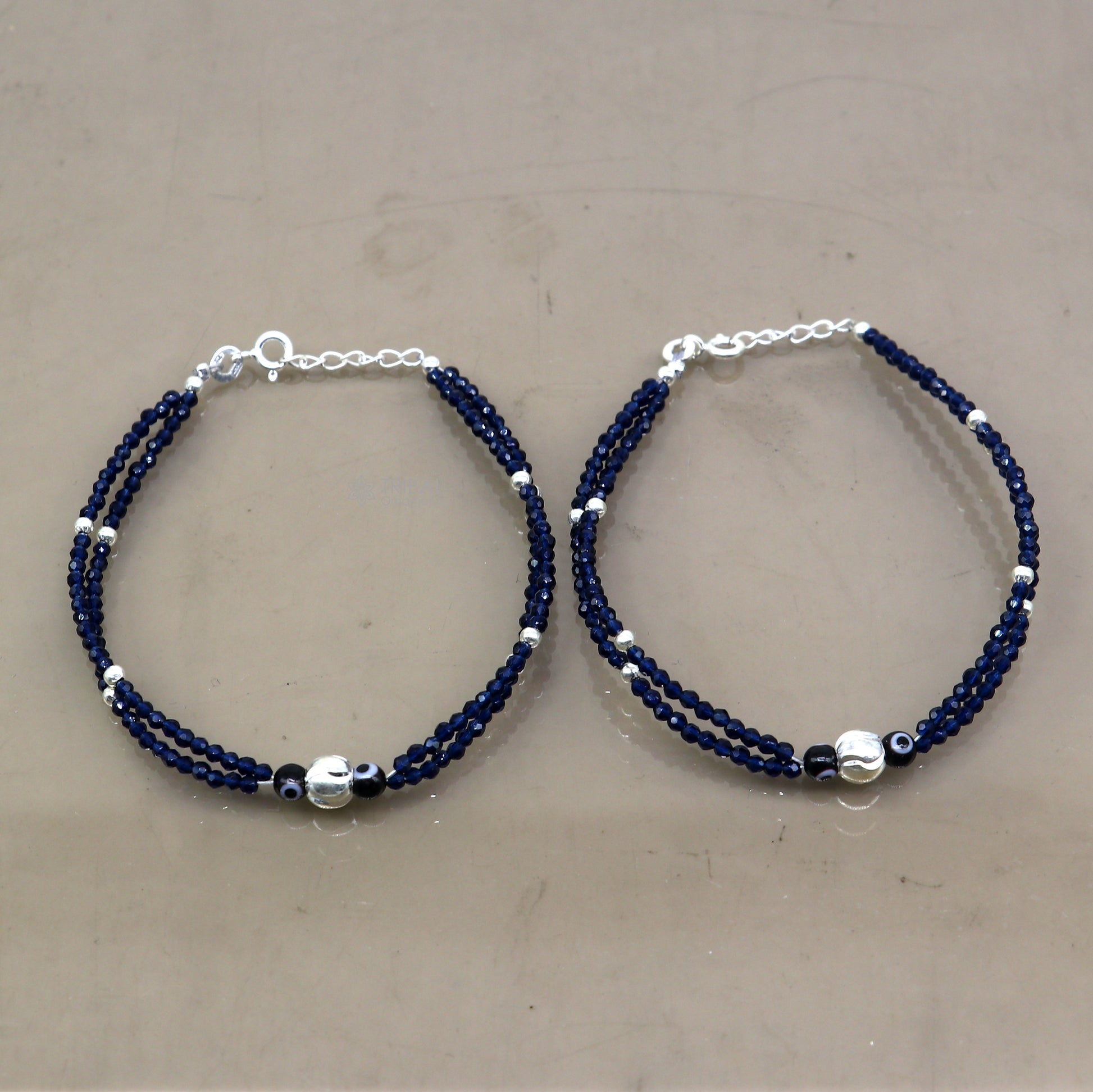 925 sterling silver and evil eye blue beaded chain bracelet Combo use mother  bracelet or  baby anklets, sbr751 - TRIBAL ORNAMENTS