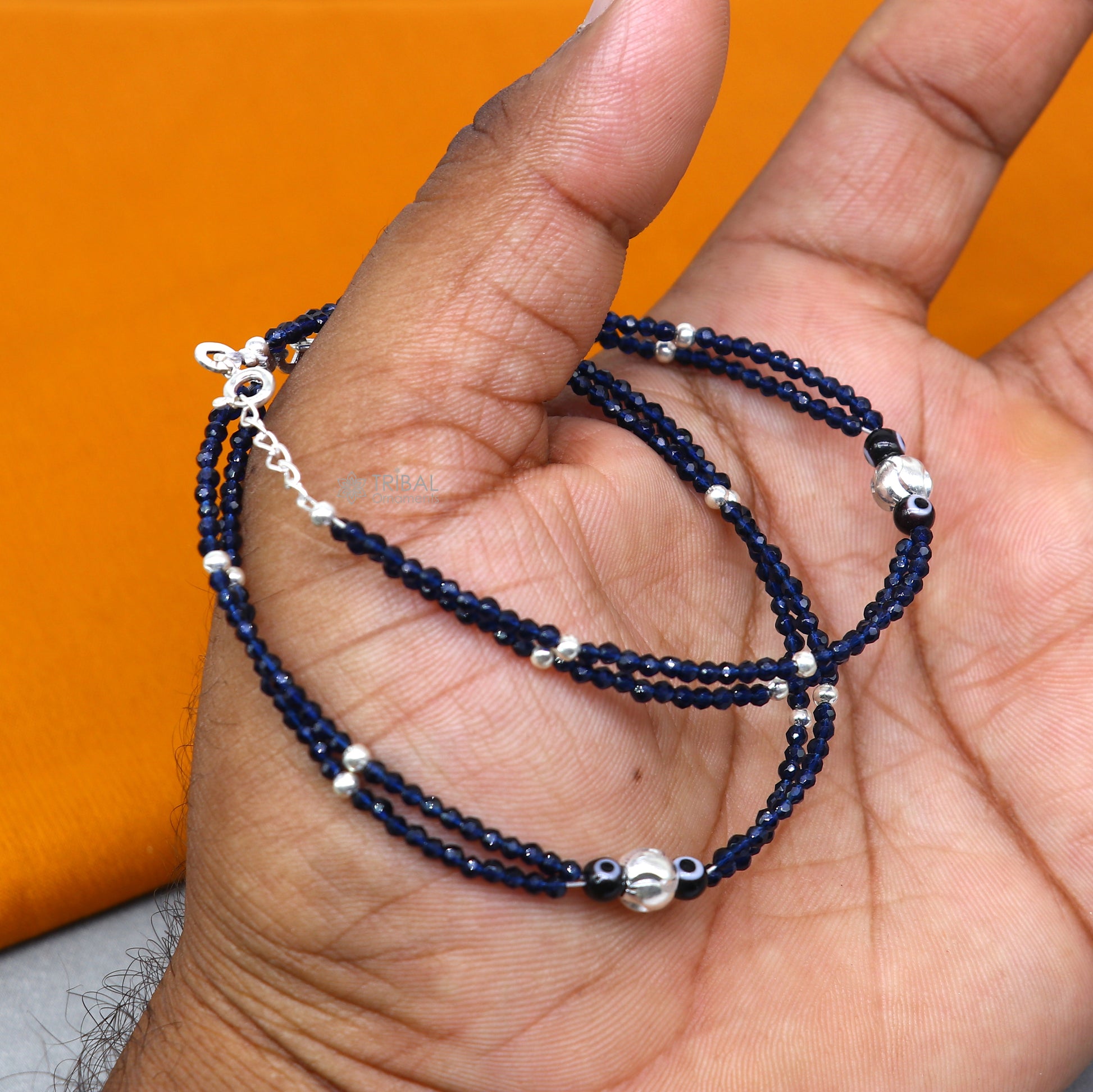 925 sterling silver and evil eye blue beaded chain bracelet Combo use mother  bracelet or  baby anklets, sbr751 - TRIBAL ORNAMENTS