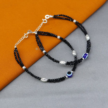925 sterling silver and blue evil eye beaded bracelet combo, suitable for mothers or baby anklets, by TRIBAL ORNAMENTS.