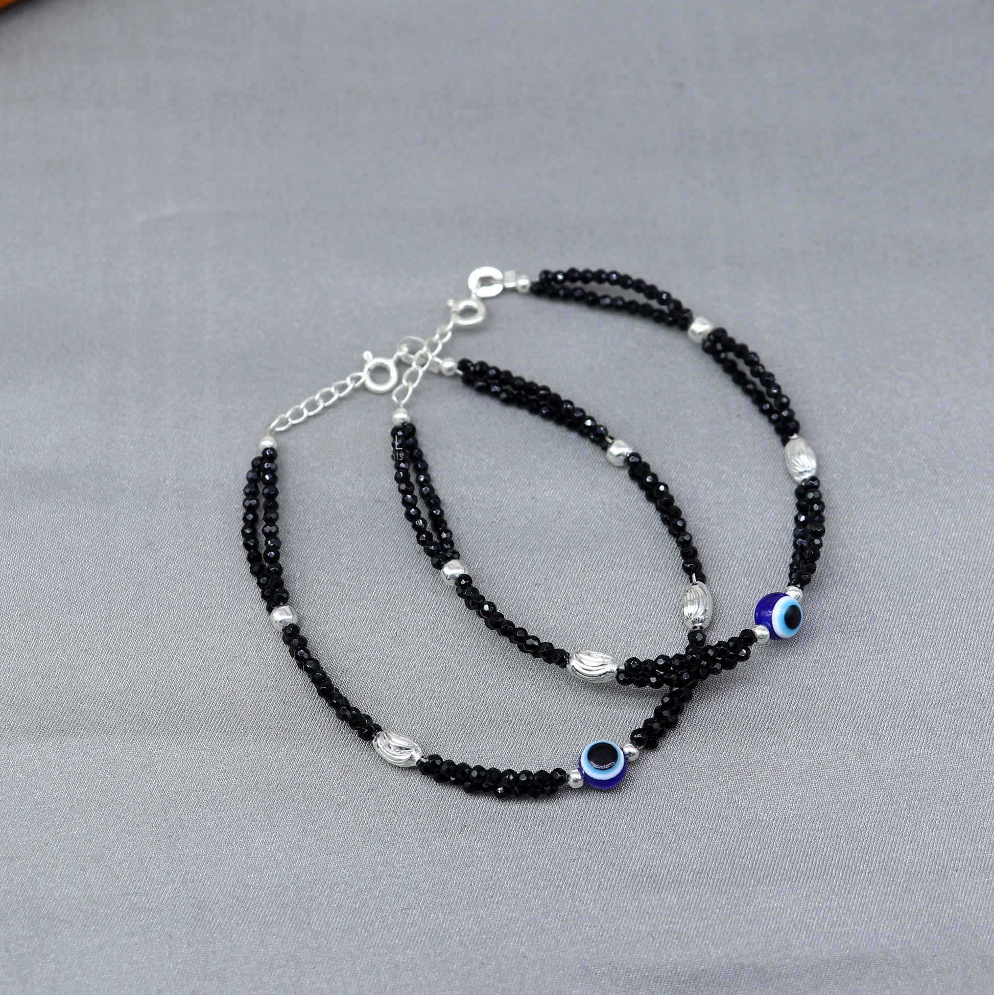 925 sterling silver and evil eye blue beaded chain bracelet Combo use mother  bracelet or  baby anklets, sbr752 - TRIBAL ORNAMENTS