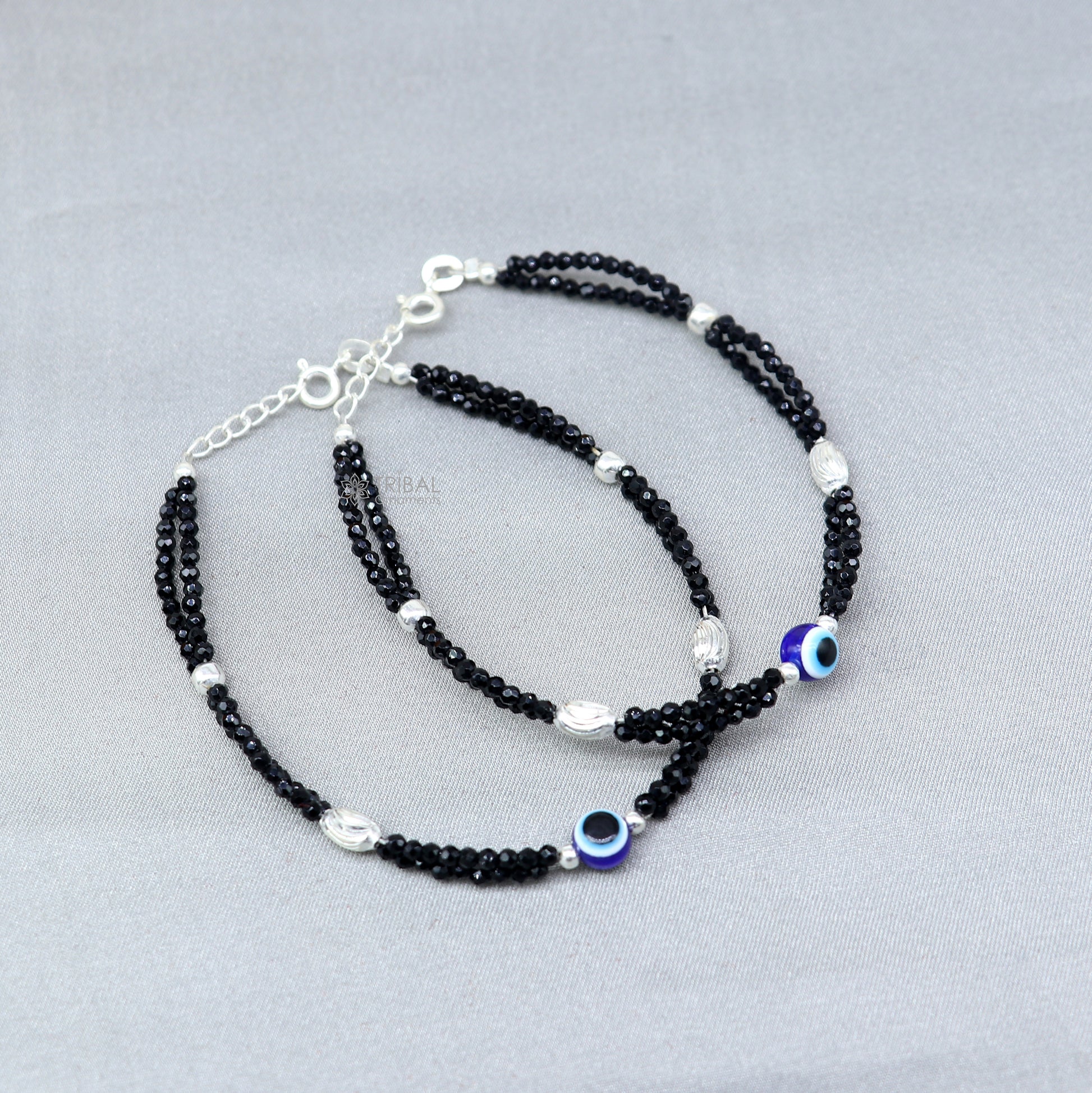 925 sterling silver and evil eye blue beaded chain bracelet Combo use mother  bracelet or  baby anklets, sbr752 - TRIBAL ORNAMENTS