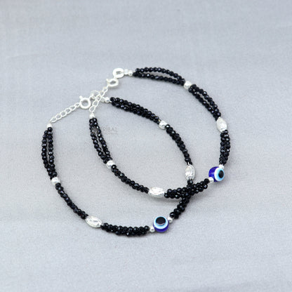 925 sterling silver and evil eye blue beaded bracelet combo, featuring intricate beads, perfect as a mother or baby anklet accessory.