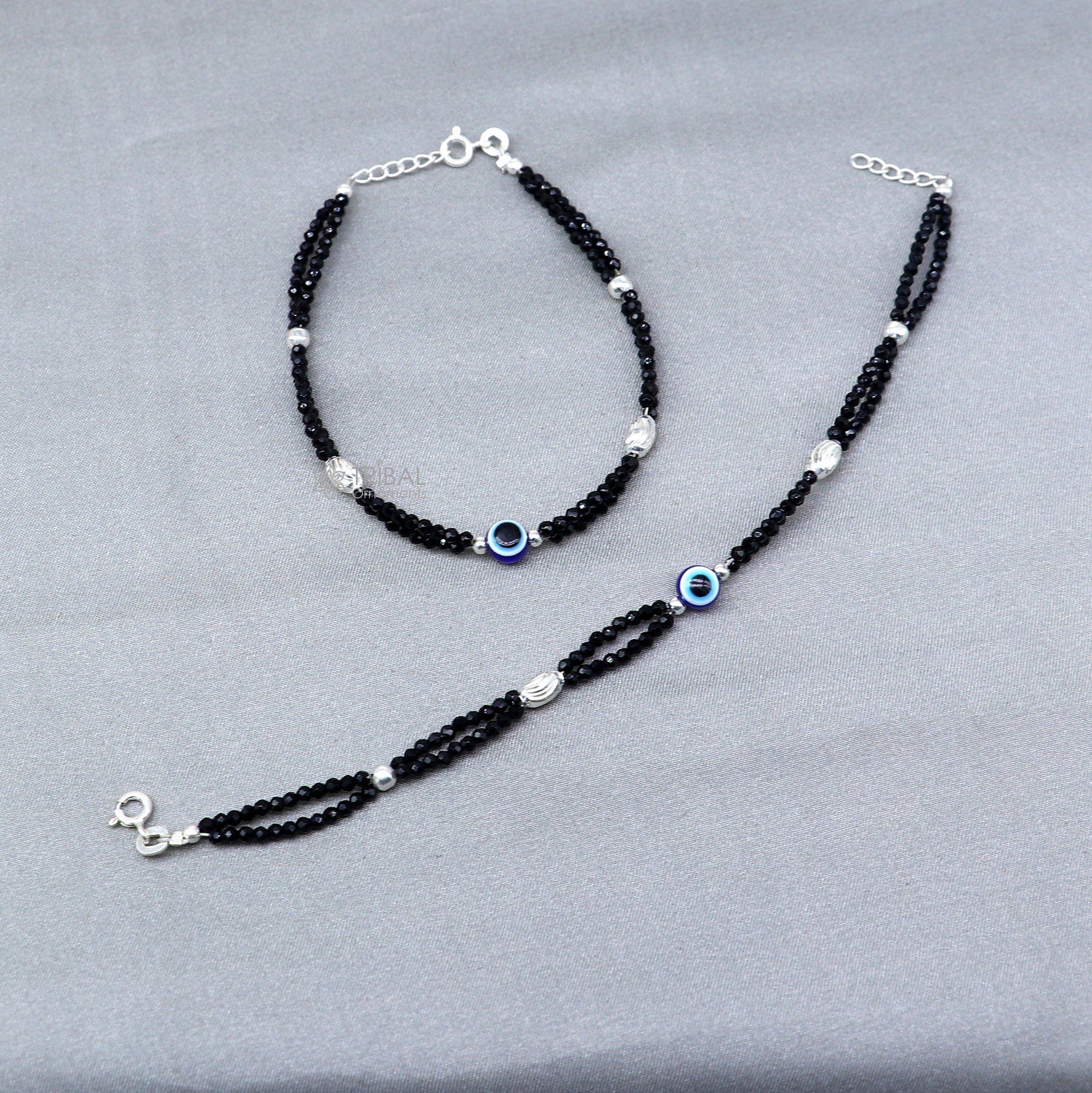 925 sterling silver and evil eye blue beaded chain bracelet Combo use mother  bracelet or  baby anklets, sbr752 - TRIBAL ORNAMENTS