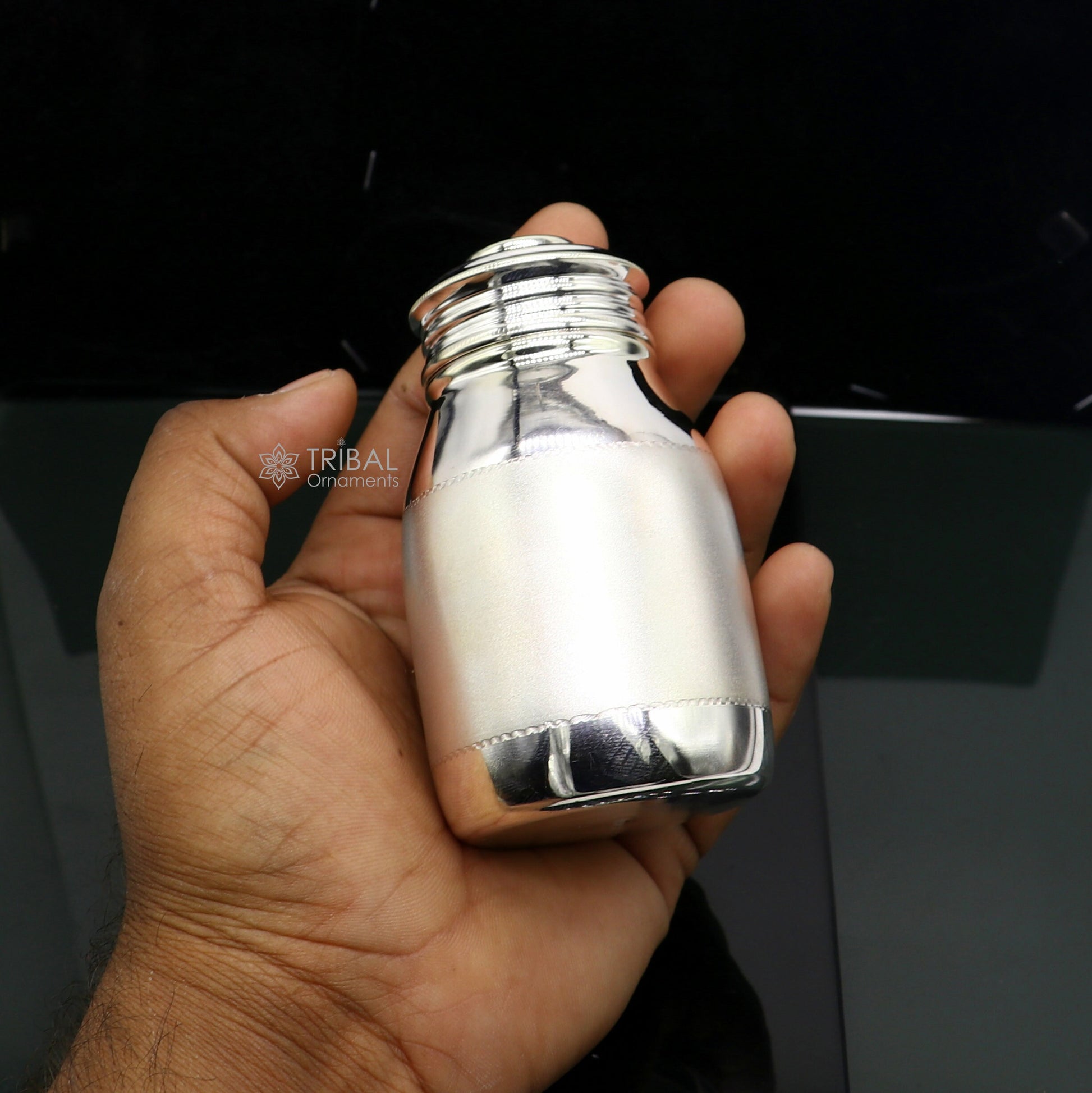 925 Sterling silver baby feeder milk bottle and water bottle, crafted by Tribal Ornaments, ideal for kids gifting.