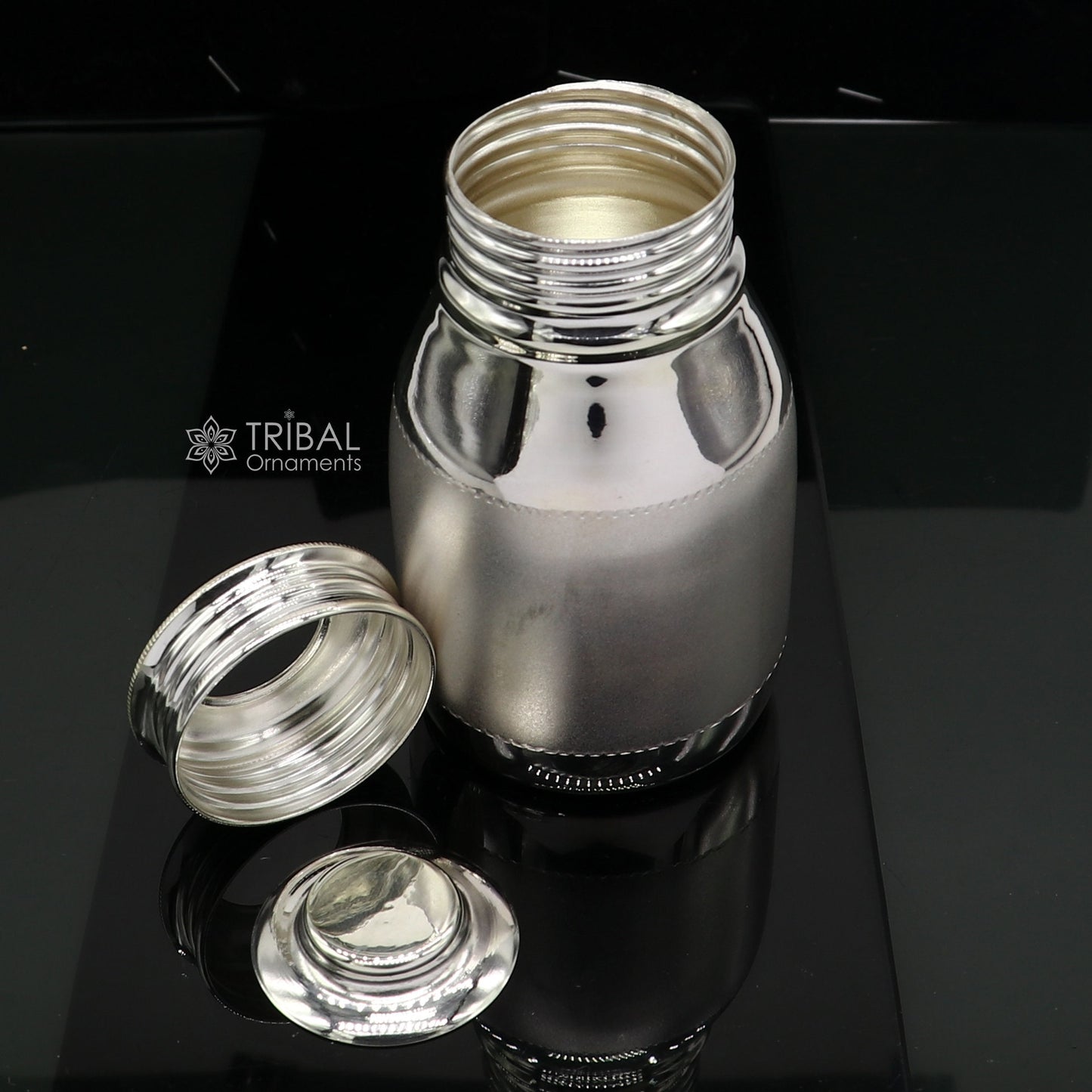 Sterling silver baby feeder milk bottle by Tribal Ornaments, realistic design for kids gifting or baby water bottle.