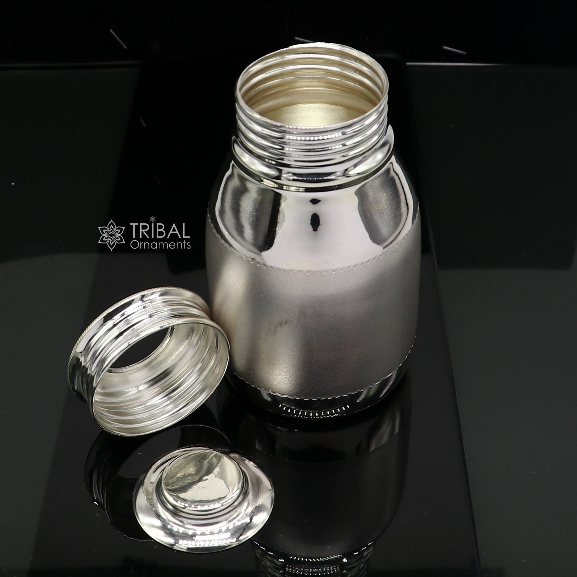 Sterling silver baby feeder milk bottle by Tribal Ornaments, realistic design for kids gifting or baby water bottle.