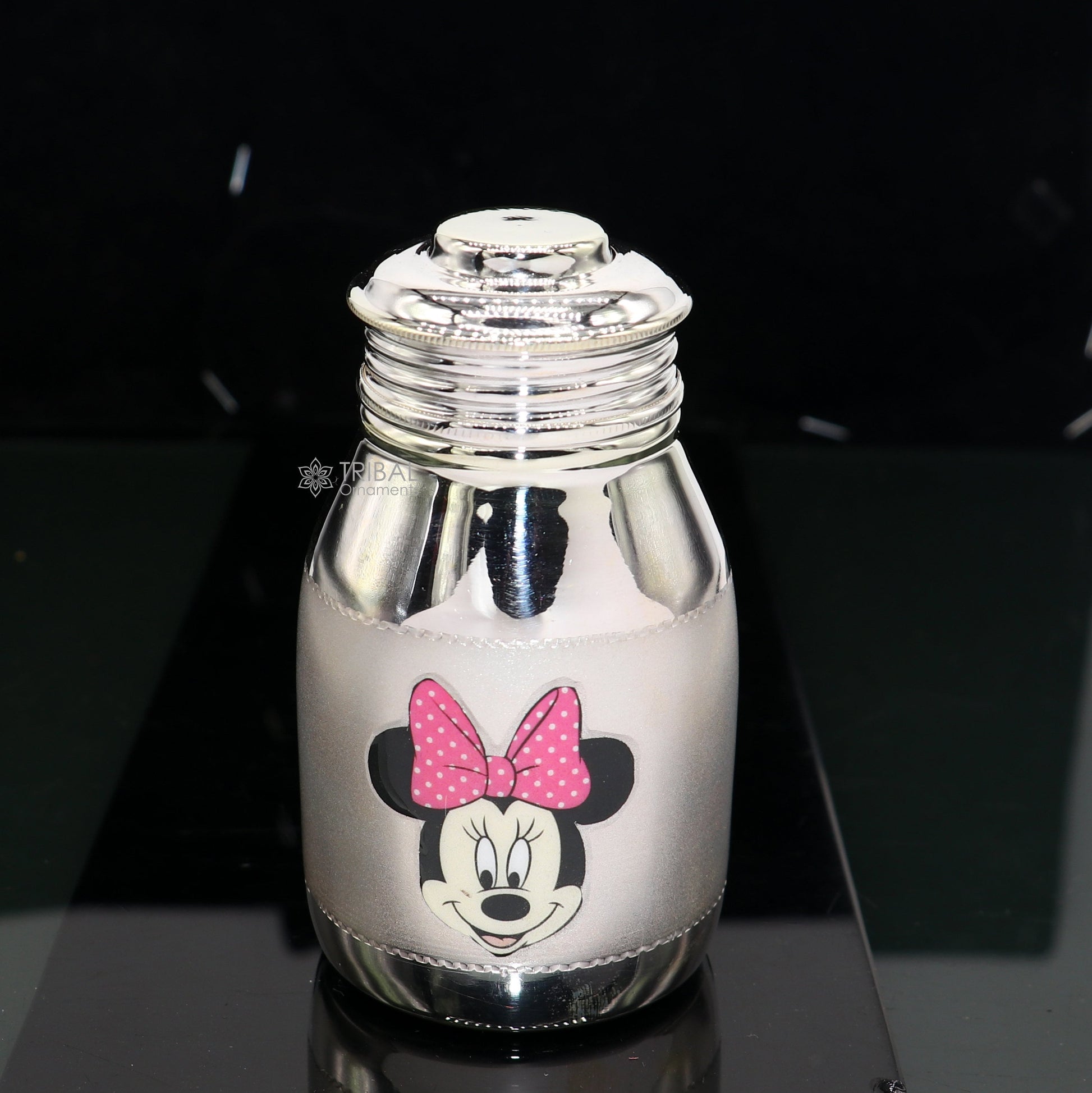 Sterling silver baby feeder milk bottle by TRIBAL ORNAMENTS, designed for infants and kids, perfect as a thoughtful gift.