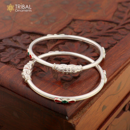 Sterling silver baby bangle bracelet with ball design, Tribal Ornaments silver jewelry for infants and toddlers.