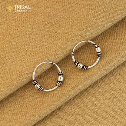 Sterling silver Bali hoops earrings with ball design, tribal ethnic jewelry by TRIBAL ORNAMENTS, featuring traditional Bali-inspired craftsmanship.