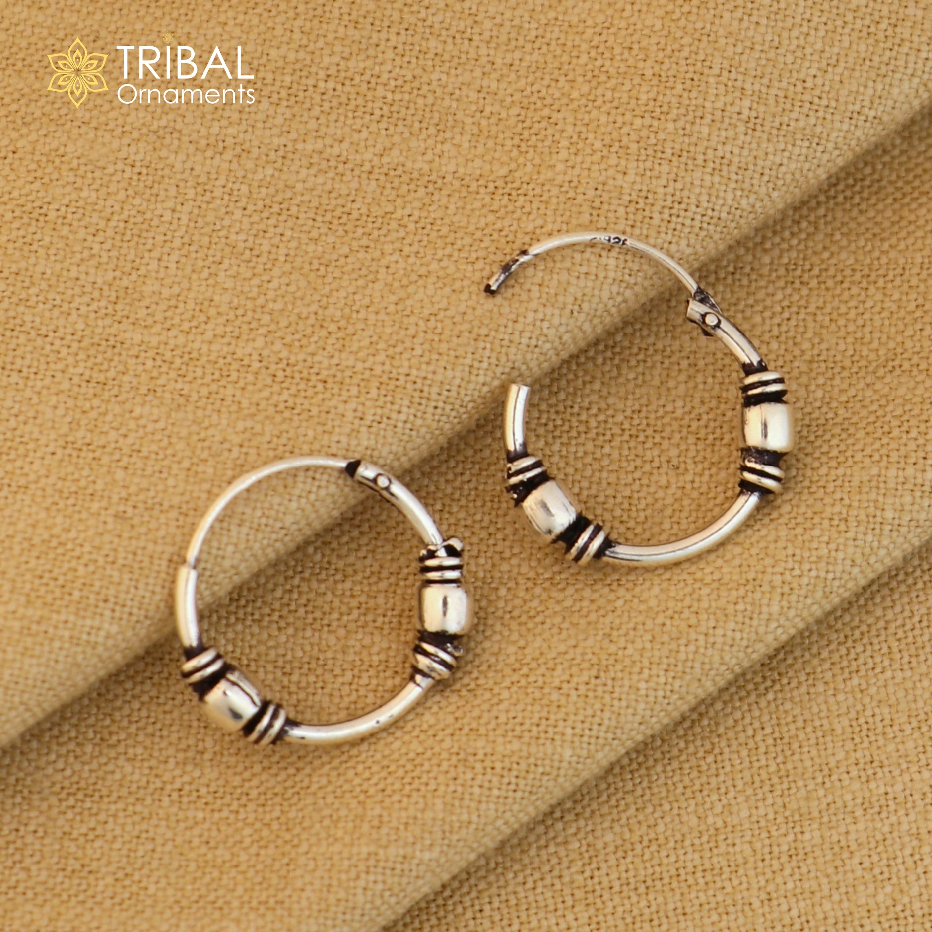 925 sterling silver ball design bali hoops earrings bali tribal ethnic jewelry er245 - TRIBAL ORNAMENTS