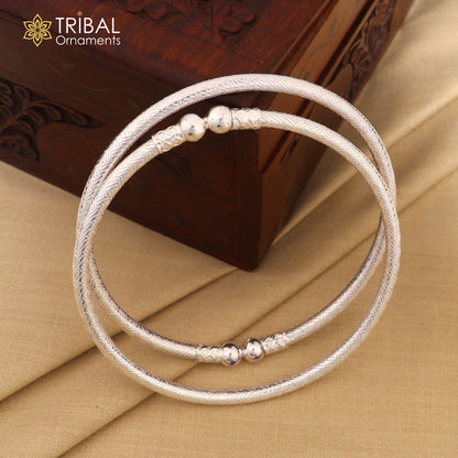 Traditional 925 Sterling silver women's foot kada ankle bracelet with ball design, tribal jewelry, customizable and handcrafted.