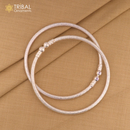 Sterling silver ball design traditional women's foot kada ankle bracelet with tribal jewelry style, customized and handcrafted.