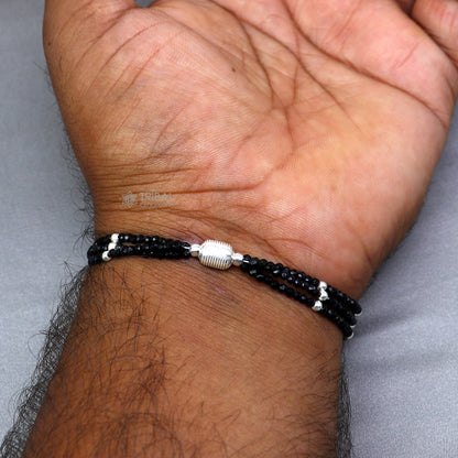 925 sterling silver bead and black beaded chain bracelet combo, suitable as mother bracelet or baby anklet, by TRIBAL ORNAMENTS.