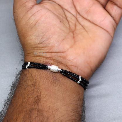 925 sterling silver bead and black beaded chain bracelet combo, suitable as a mother bracelet or baby anklet, by TRIBAL ORNAMENTS