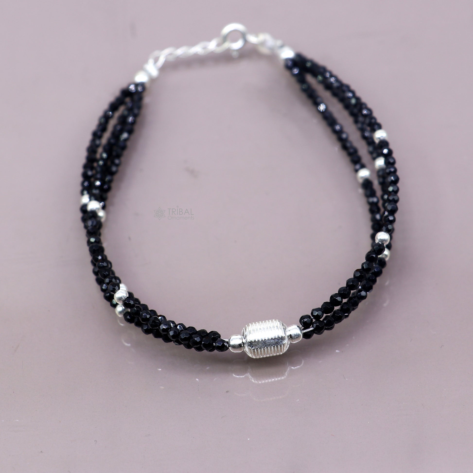 925 sterling silver bead and black beaded chain bracelet Combo use mother  bracelet or  baby anklets, sbr750 - TRIBAL ORNAMENTS
