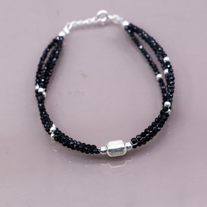 925 sterling silver bead and black beaded chain bracelet combo, suitable as a mother bracelet or baby anklet, by TRIBAL ORNAMENTS.