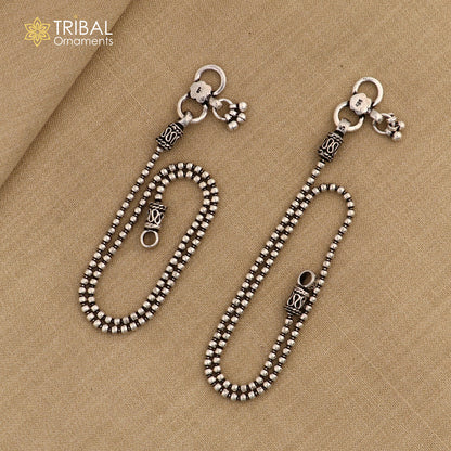 Sterling silver beaded anklet bracelet with lightweight ball chain, featuring intricate designs from TRIBAL ORNAMENTS jewelry collection.