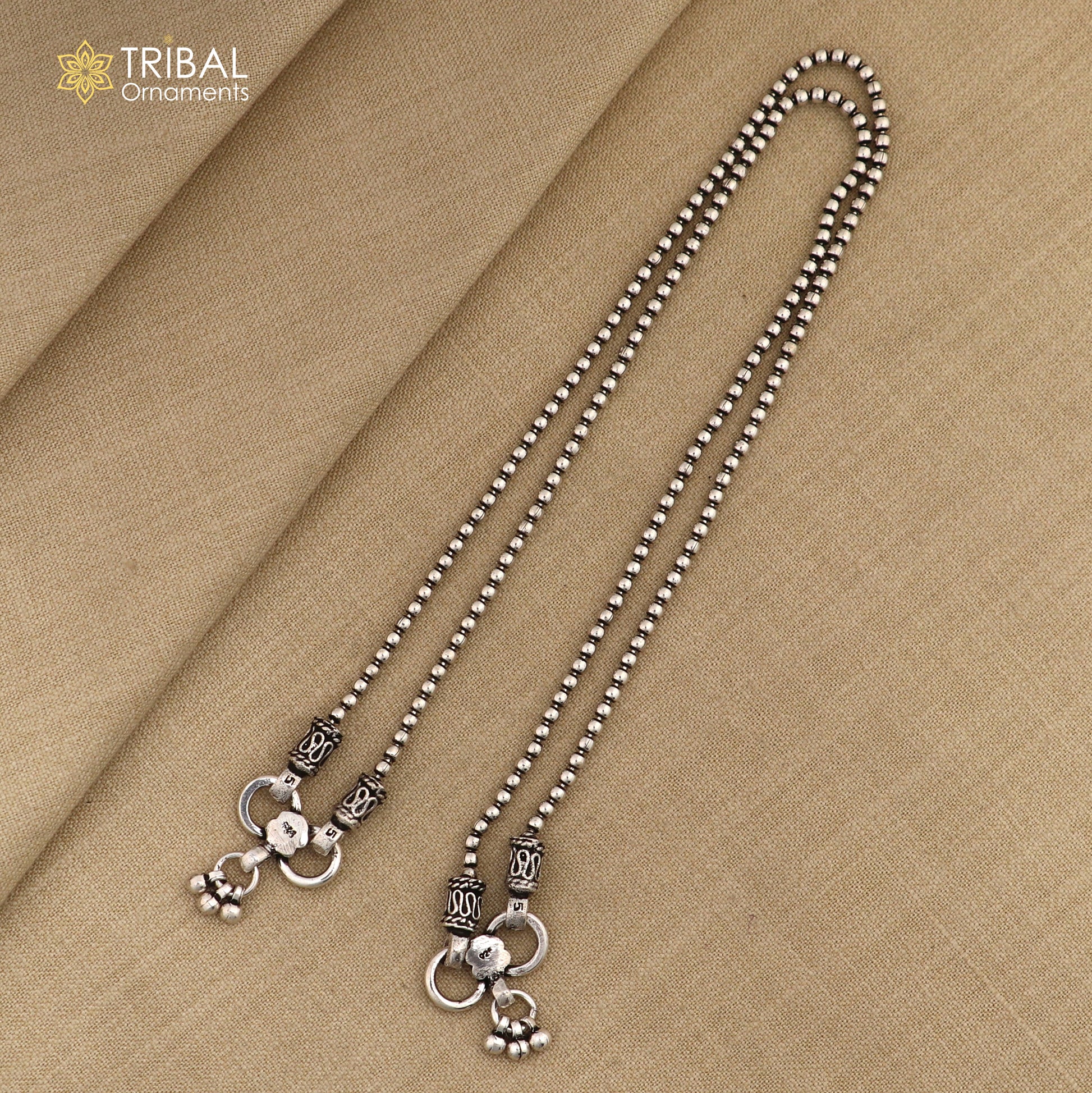 925 sterling silver beaded/ball chain anklet bracelet light weight fancy anklets jewelry ank585 - TRIBAL ORNAMENTS