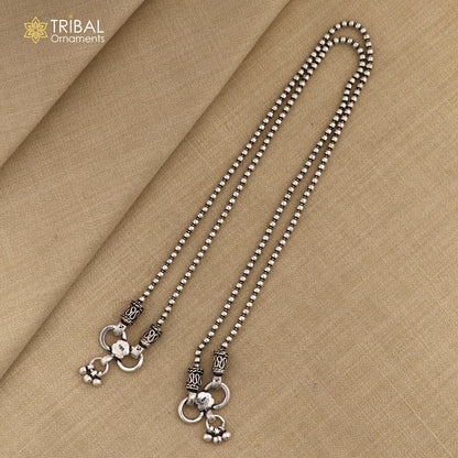 Sterling silver beaded anklet bracelet with lightweight ball chain design, featuring intricate beading for stylish ankle jewelry.