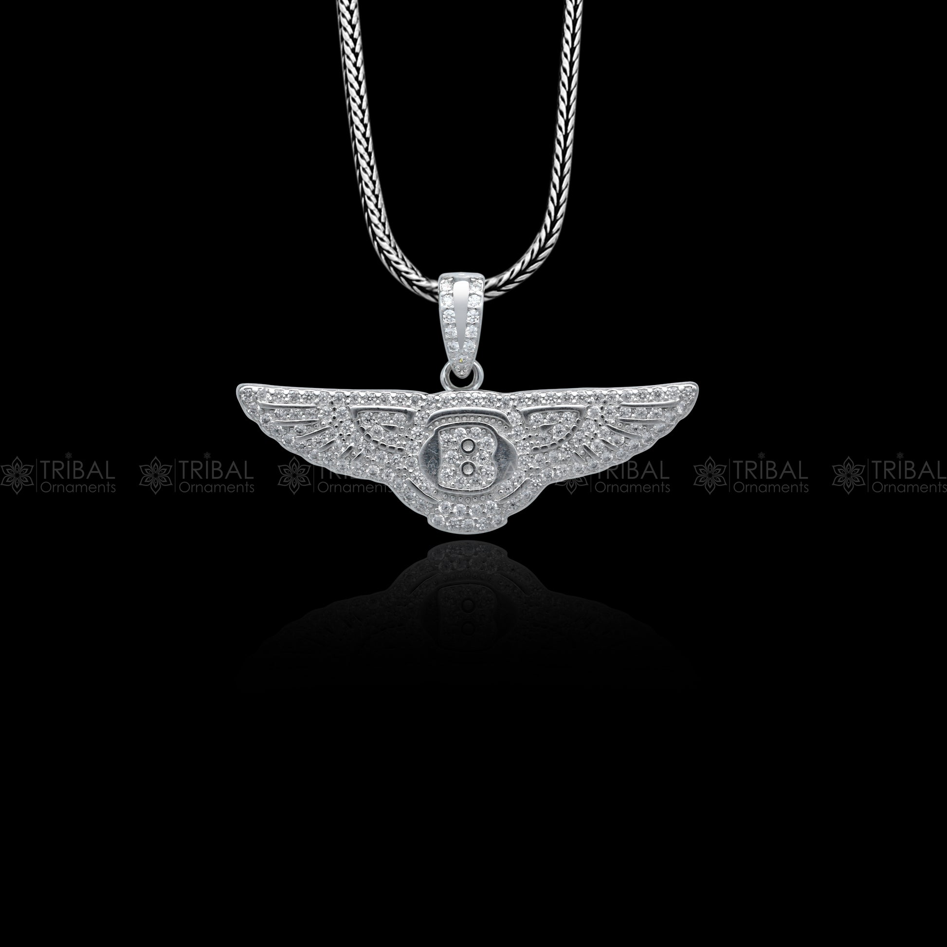 925 Sterling silver Bentley Motors logo pendant by Tribal Ornaments, featuring a detailed Bentley emblem design.