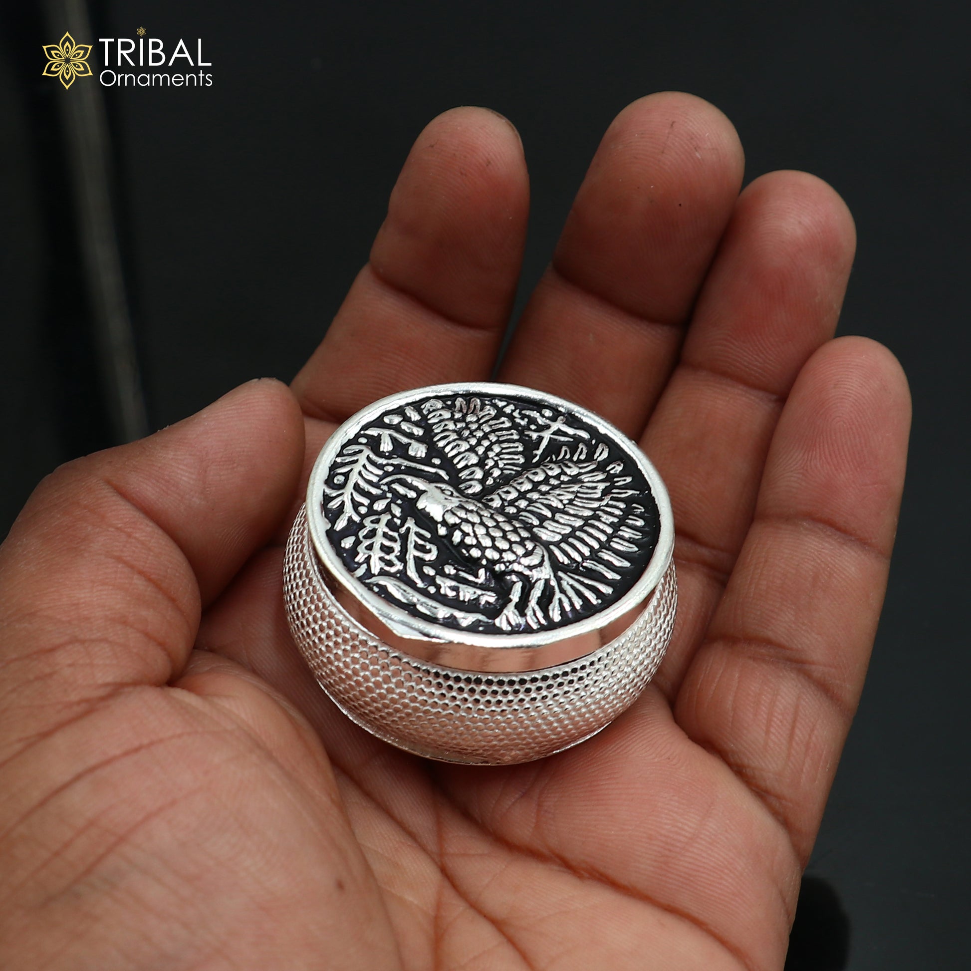 925 sterling silver bird design trinket,casket, Sindoor box brides jewelry stb881 - TRIBAL ORNAMENTS