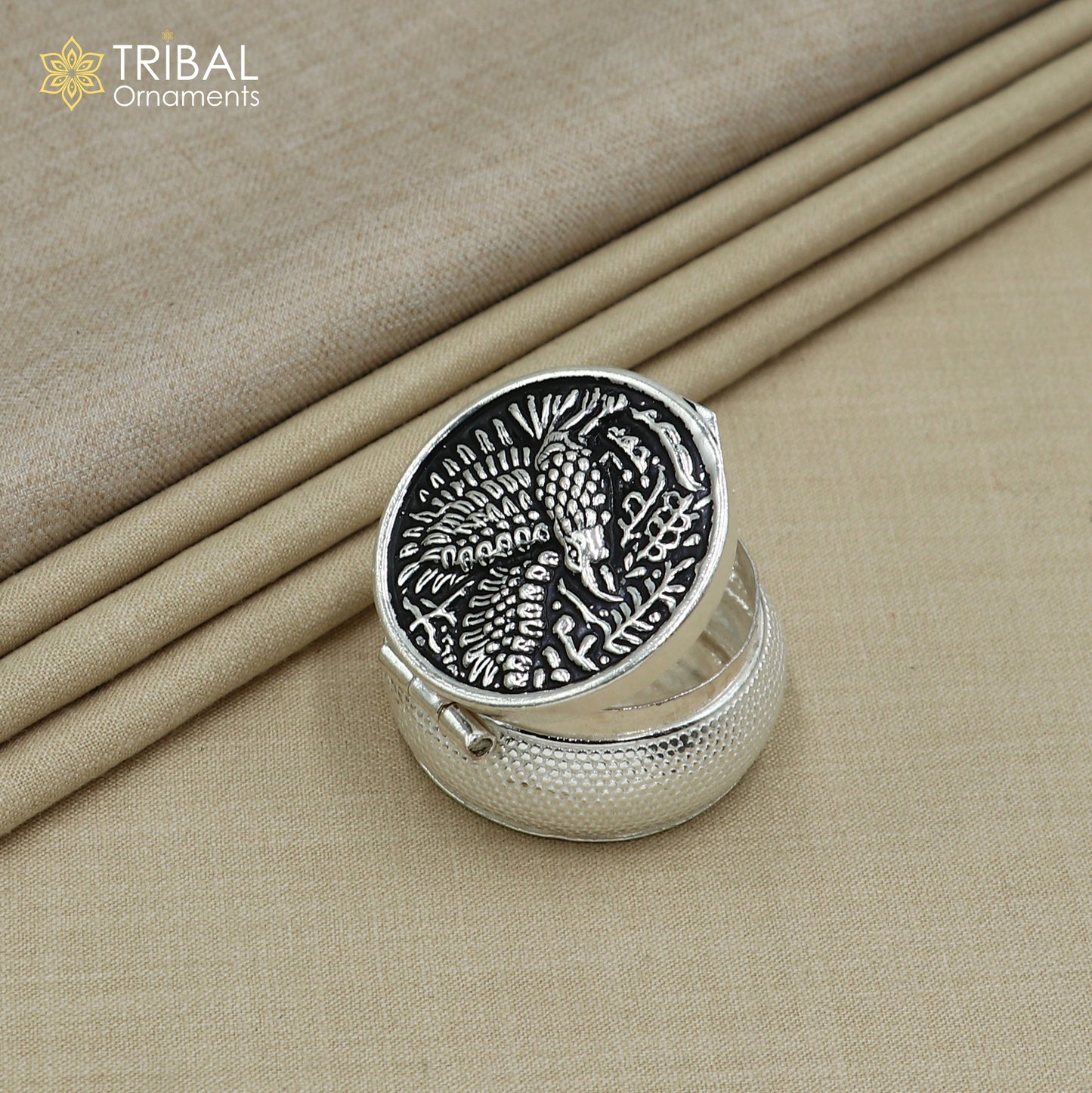 925 sterling silver bird design trinket,casket, Sindoor box brides jewelry stb881 - TRIBAL ORNAMENTS
