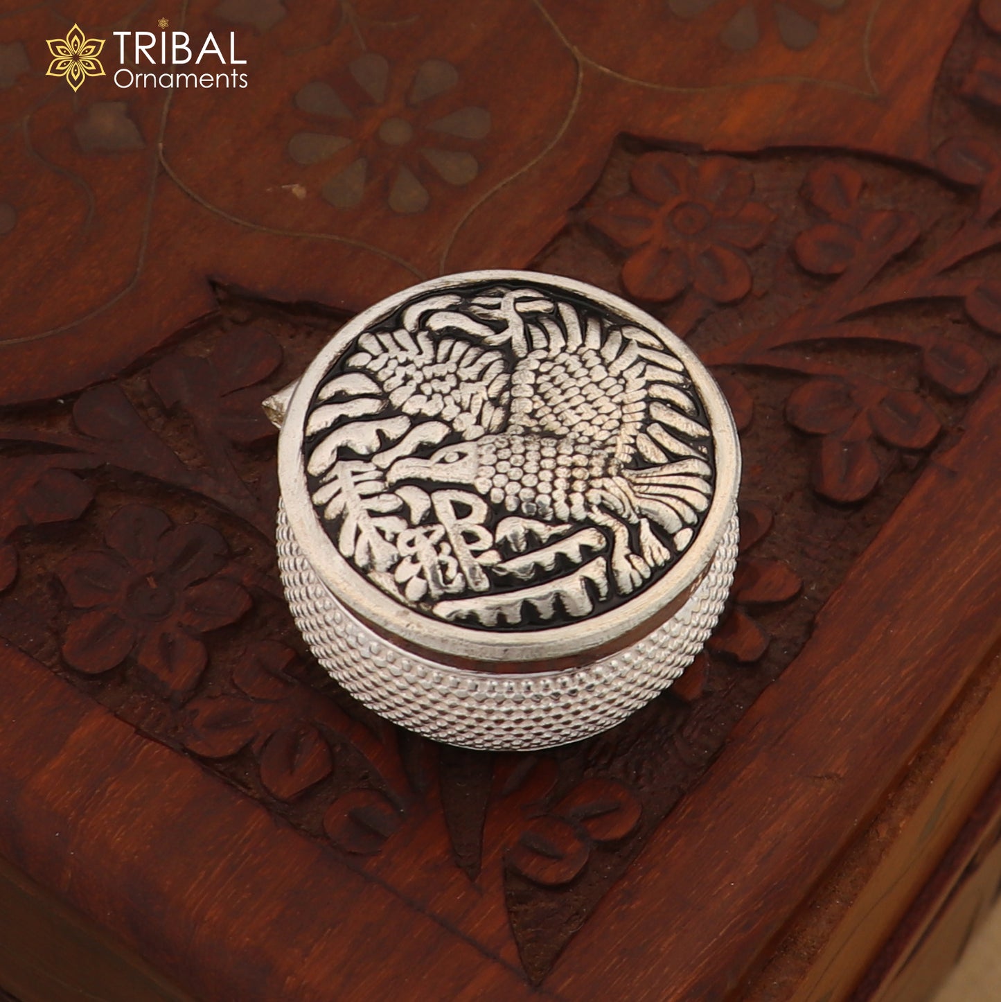 925 sterling silver bird design trinket,casket, Sindoor box brides jewelry stb881 - TRIBAL ORNAMENTS