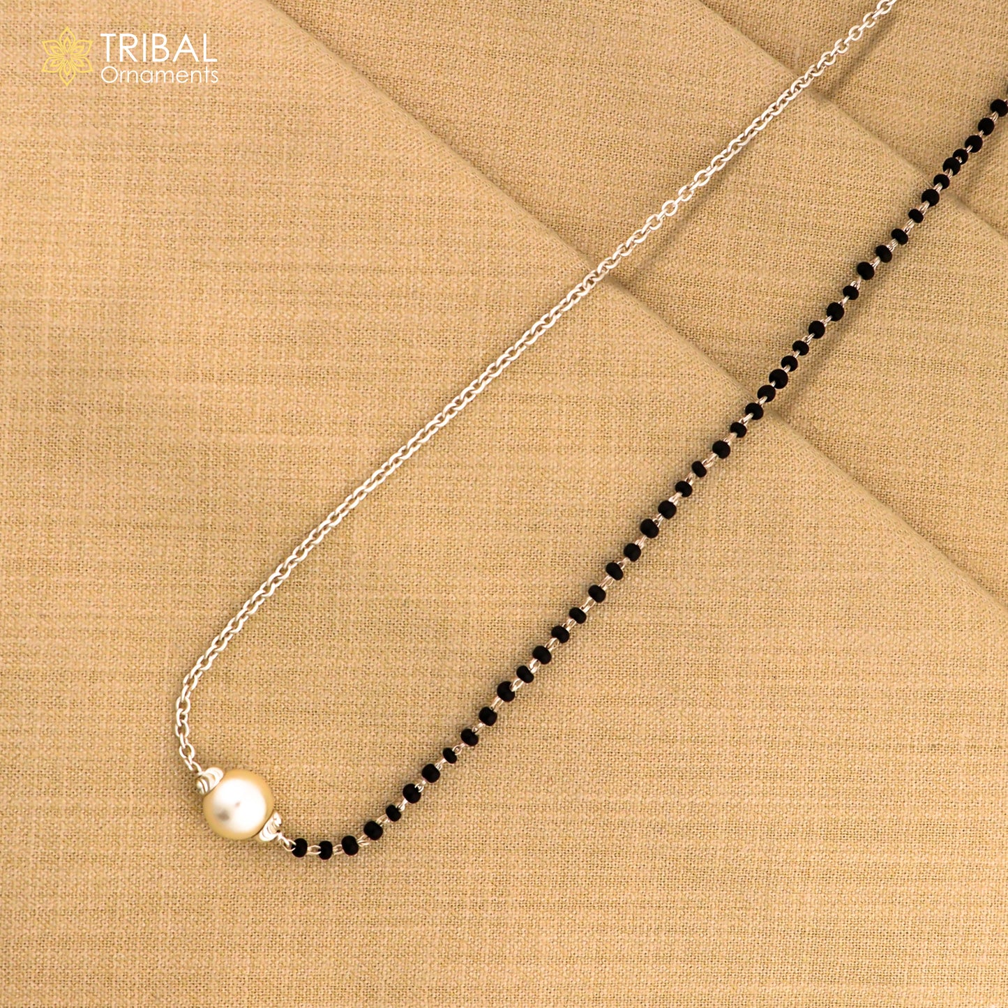 925 sterling silver black beads chain necklace, gorgeous small pearl pendant, traditional style chain beaded mangalsutra necklace set230 - TRIBAL ORNAMENTS