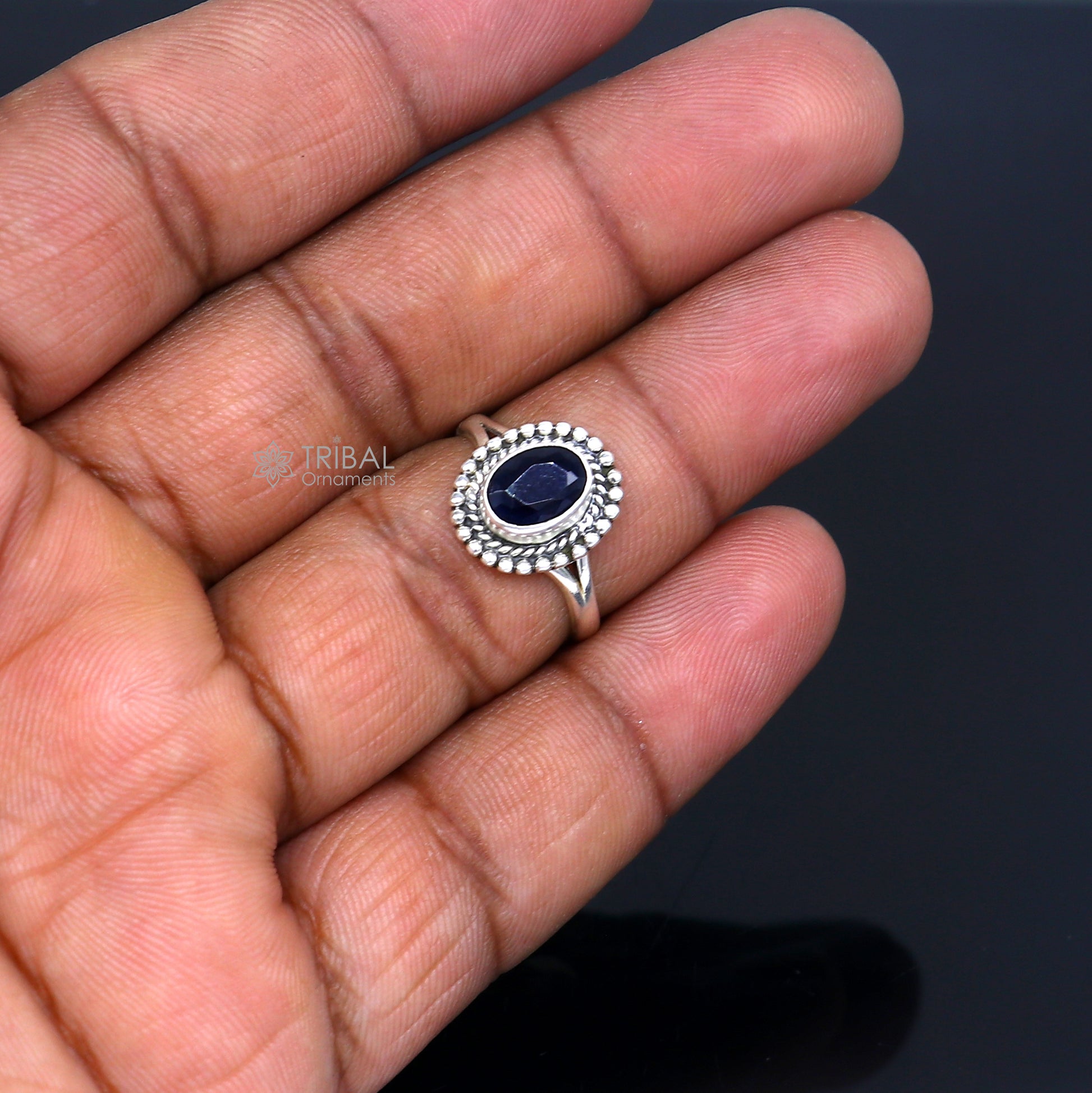 925 sterling silver black colour stone ring Jewelry sr732 - TRIBAL ORNAMENTS