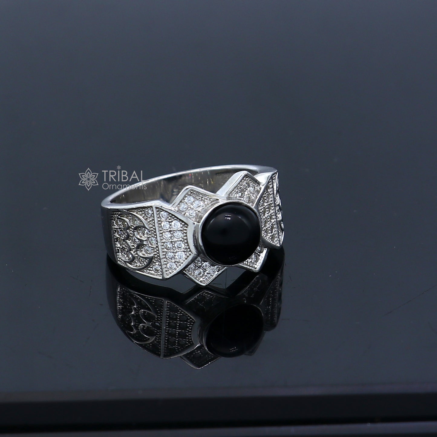 925 sterling silver black stone ring Jewelry sr725 - TRIBAL ORNAMENTS