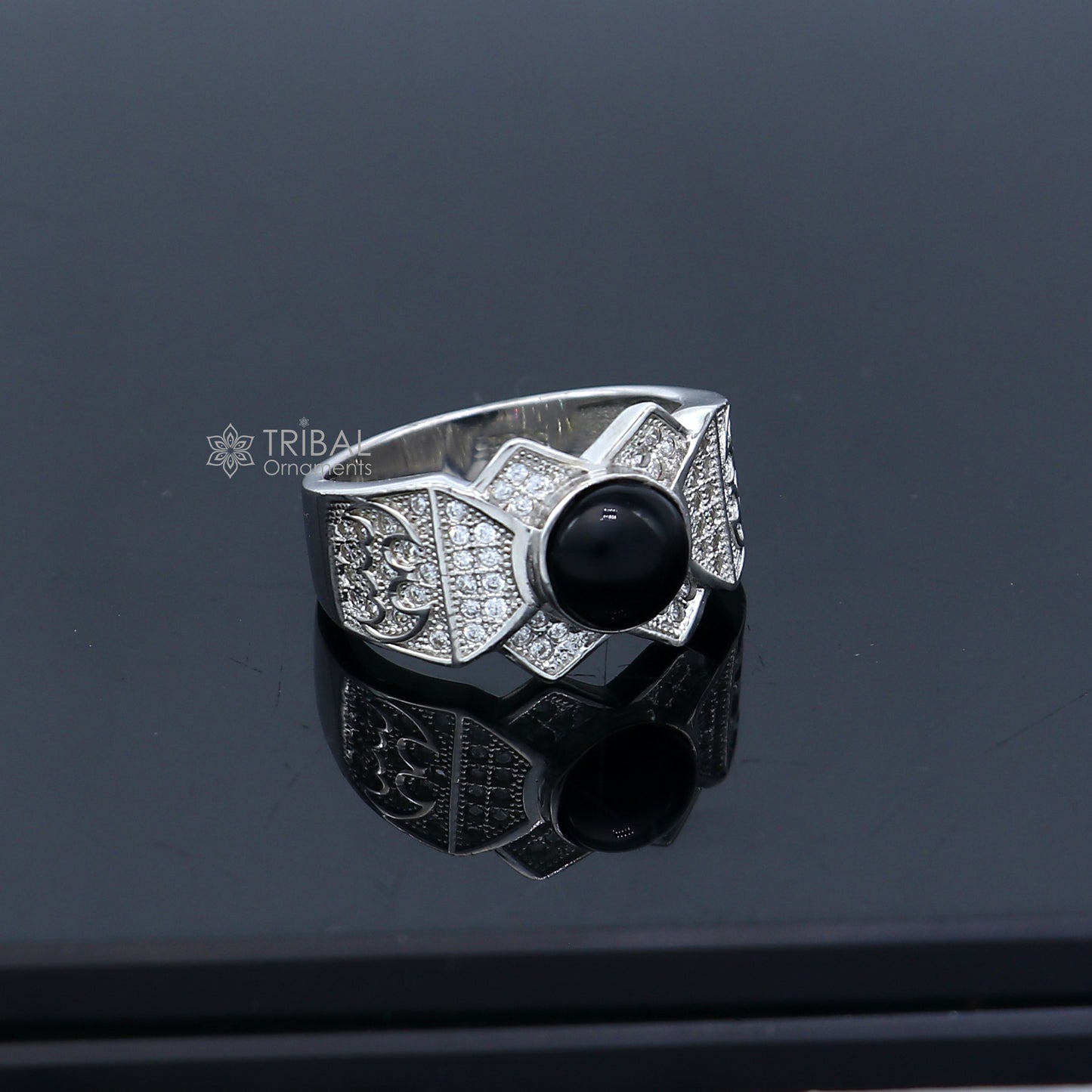 925 sterling silver black stone ring Jewelry sr725 - TRIBAL ORNAMENTS