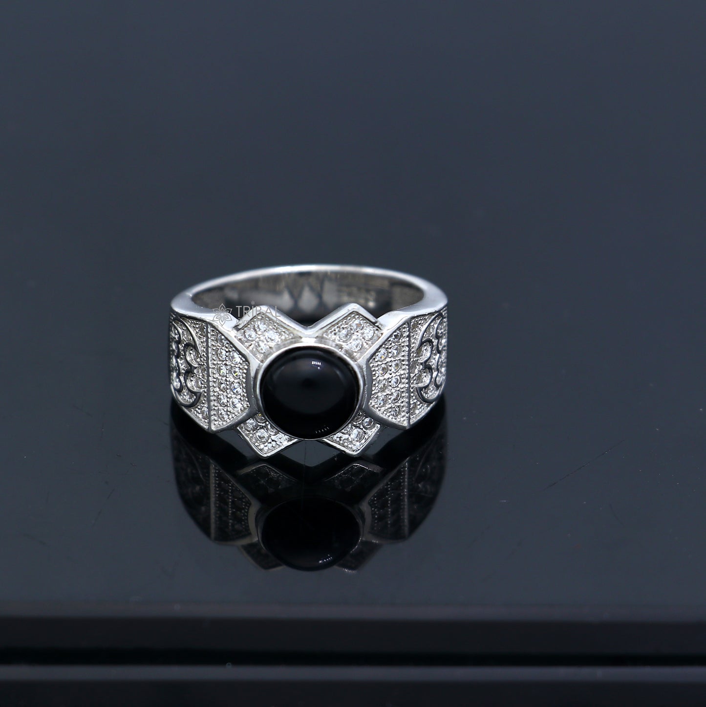 925 sterling silver black stone ring Jewelry sr725 - TRIBAL ORNAMENTS